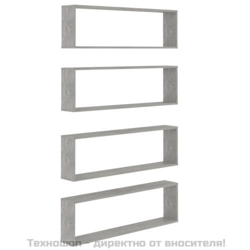 Стенни рафтове 4 бр бетонно сив 100x15x30 см инженерно дърво