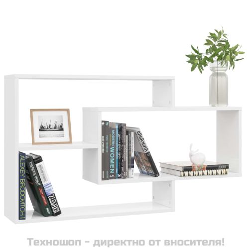 Стенни рафтове, бял гланц, 104x20x58,5 см, инженерно дърво