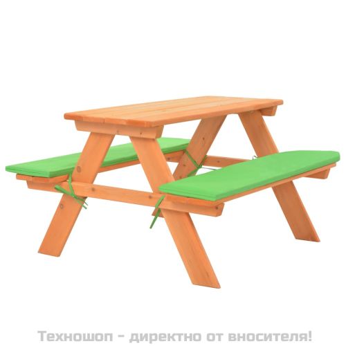 Детска маса за пикник с пейки, 89x79x50 см, ела масив