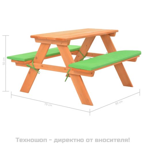 Детска маса за пикник с пейки, 89x79x50 см, ела масив
