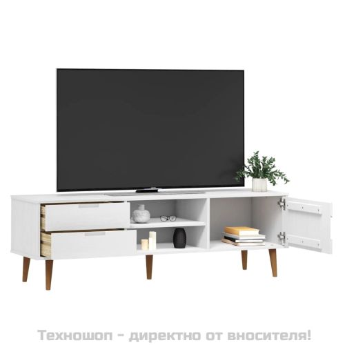 ТВ шкаф MOLDE, бял, 158x40x49 см, борово дърво масив