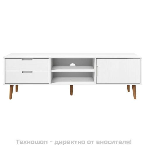 ТВ шкаф MOLDE, бял, 158x40x49 см, борово дърво масив