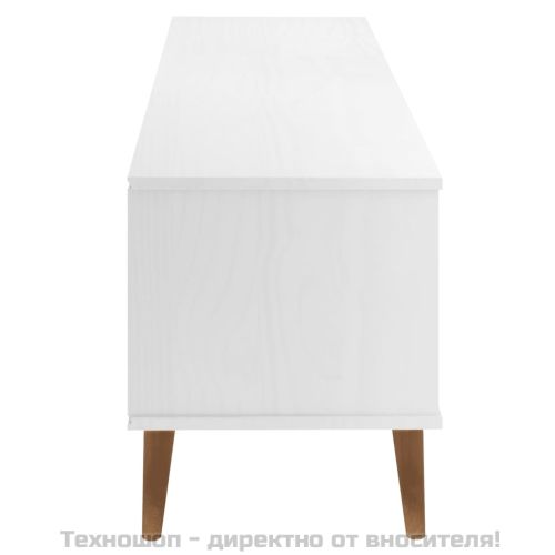 ТВ шкаф MOLDE, бял, 158x40x49 см, борово дърво масив