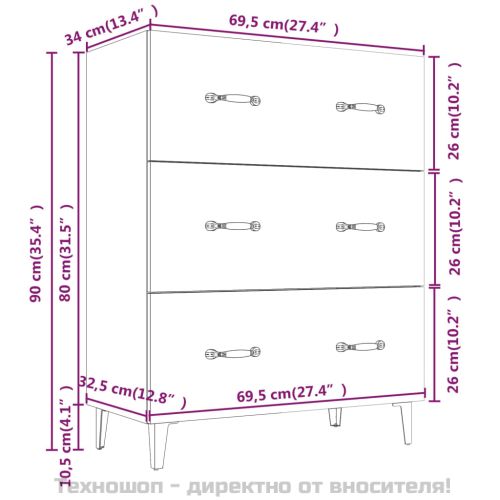 Сайдборд, бетонно сив, 69,5x34x90 см, инженерно дърво