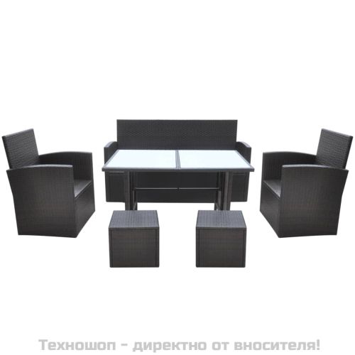 Градински комплект с възглавници, 6 части, кафяв полиратан