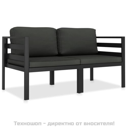 Градински диван с възглавници, 2 части, алуминий, антрацит