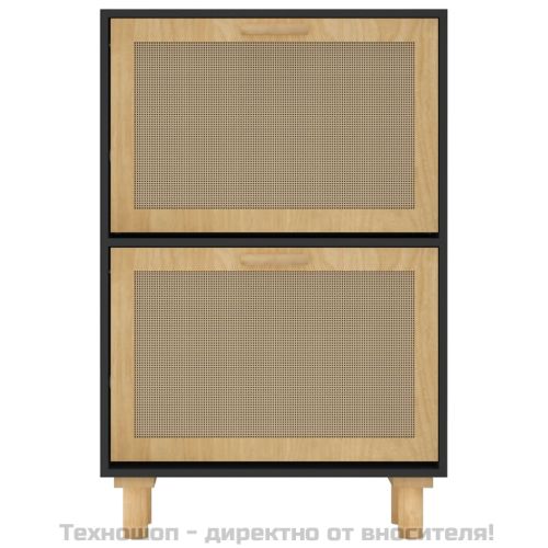 Шкаф за обувки черен 52x25x80 см инженерно дърво и ратан