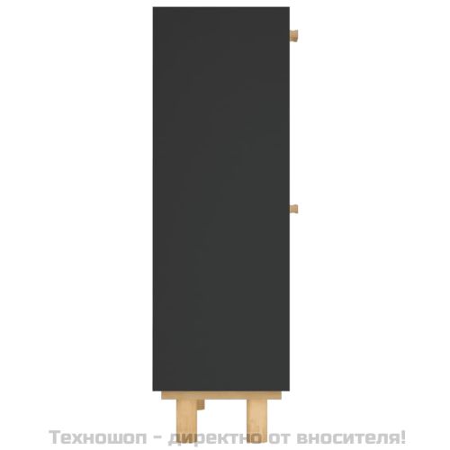 Шкаф за обувки черен 52x25x80 см инженерно дърво и ратан