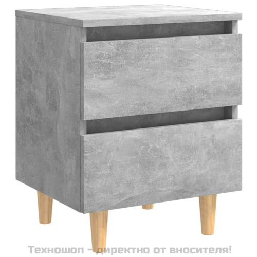 Нощно шкафче с крака от боров масив, бетонно сиво, 40x35x50 см