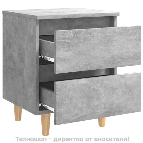 Нощно шкафче с крака от боров масив, бетонно сиво, 40x35x50 см