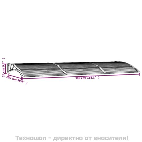 Навес за врата, сив, 300x100 см, поликарбонат