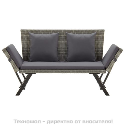Градинска пейка с възглавници, 176 см, сива, полиратан