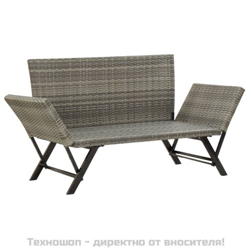 Градинска пейка с възглавници, 176 см, сива, полиратан