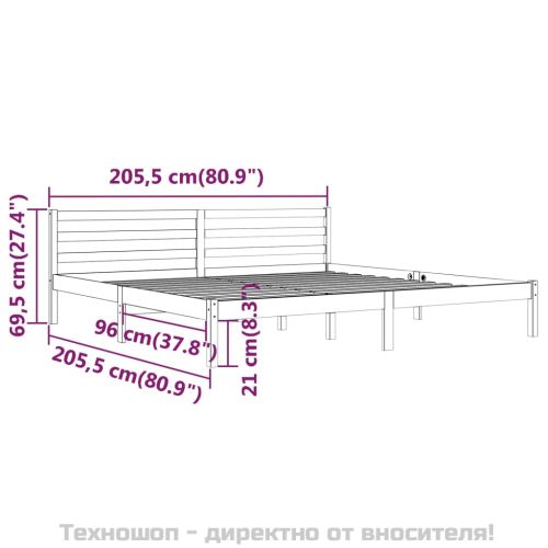 Рамка за легло, бор масив, 200x200 см, сива