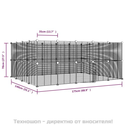 Клетка за животни с врата, 36 панела, черна, 35x35 см, стомана