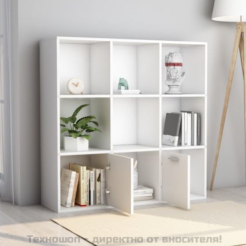 Шкаф библиотека, бял, 98x30x98 см, инженерно дърво