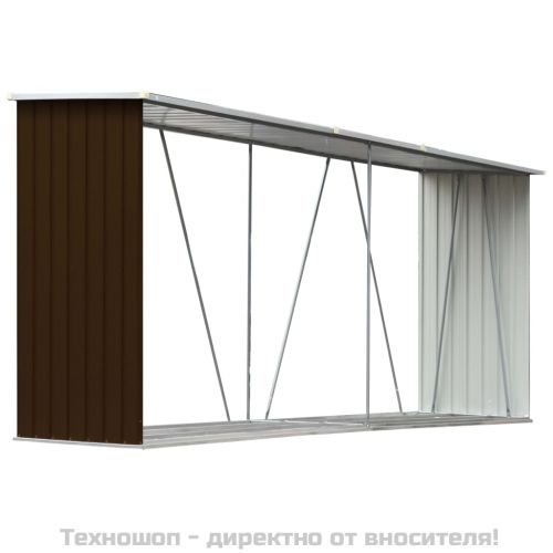 Навес за дърва, поцинкована стомана, 330x84x152 см, кафяв