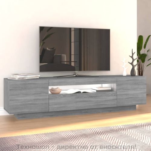ТВ шкаф с LED осветление, сив сонома, 160x35x40 см