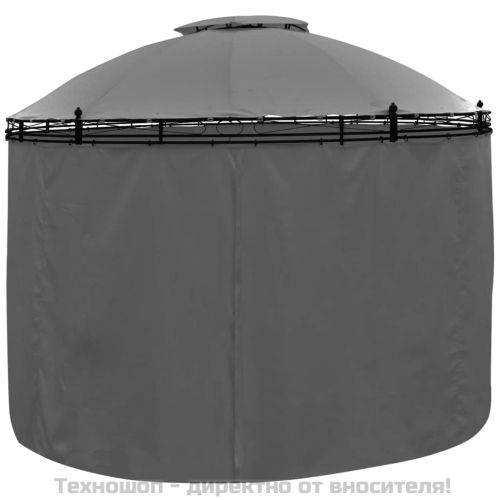 Градинска шатра със завеси кръгла 3,5х2,7 м антрацит