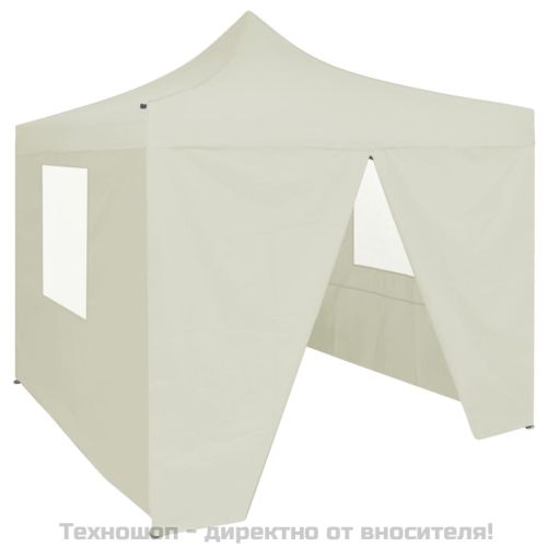 Сгъваема парти шатра с 4 странични стени 2x2 м стомана кремава