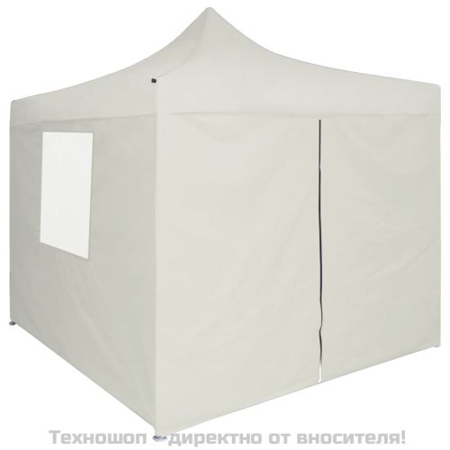 Сгъваема парти шатра с 4 странични стени 2x2 м стомана кремава