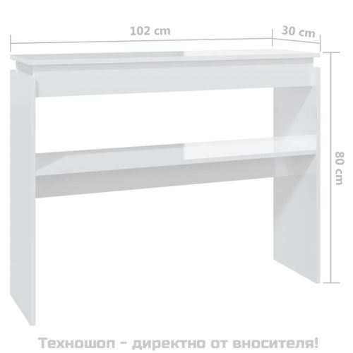 Конзолна маса, бял гланц, 102x30x80 см, инженерно дърво