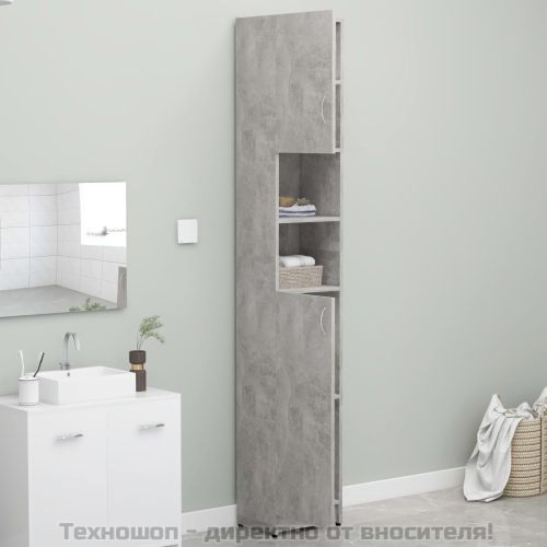 Шкаф за баня, бетонно сив, 32x25,5x190 см, инженерно дърво