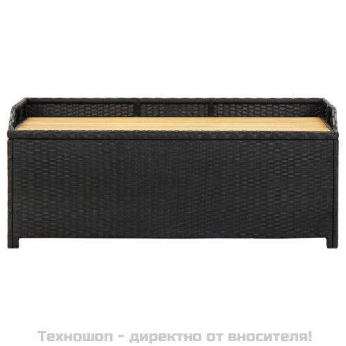 Градинска пейка за съхранение, 120 см, полиратан, черна