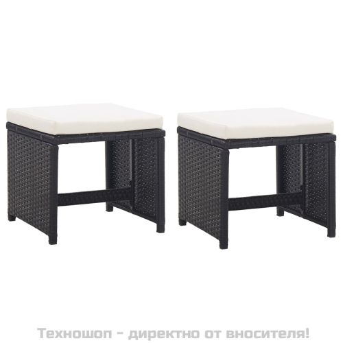 Градински комплект с възглавници, 11 части, черен полиратан