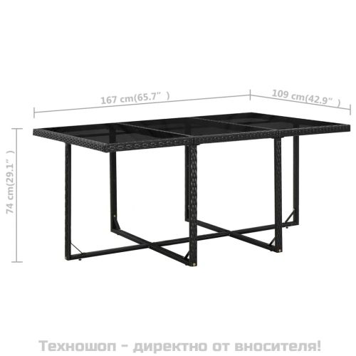 Градински комплект с възглавници, 11 части, черен полиратан