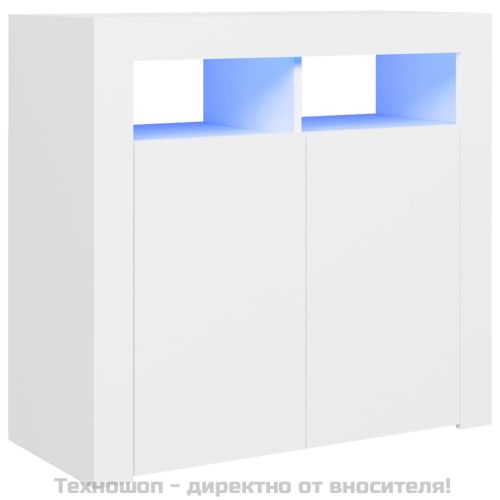Сайдборд с LED светлини, бял, 80x35x75 см