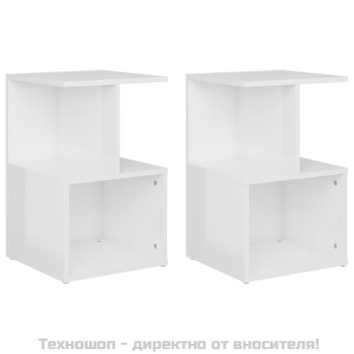 Нощни шкафчета, 2 бр, бял гланц, 35x35x55 см, инженерно дърво