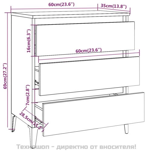 Сайдборд, опушен дъб, 60x35x69 см, инженерно дърво