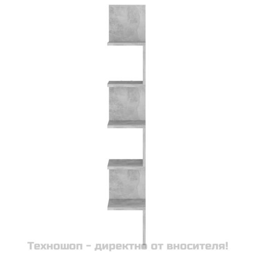 Стенен ъглов рафт, бетонно сив, 20x20x127,5 см, инженерно дърво