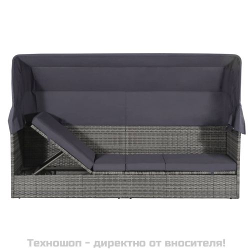 Градинско легло с балдахин, сиво, 205x62 см, полиратан