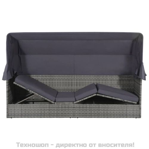 Градинско легло с балдахин, сиво, 205x62 см, полиратан