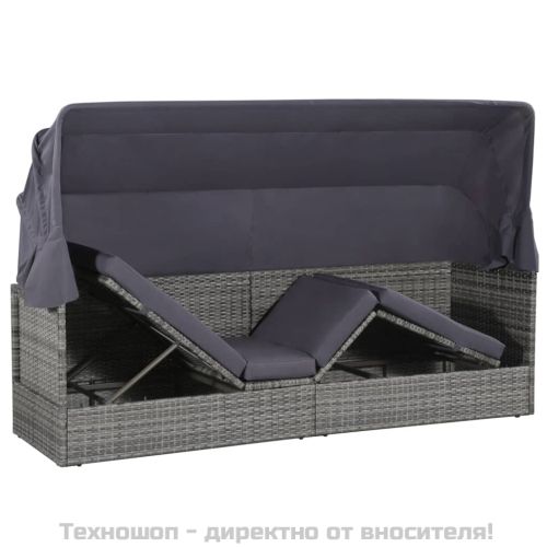 Градинско легло с балдахин, сиво, 205x62 см, полиратан