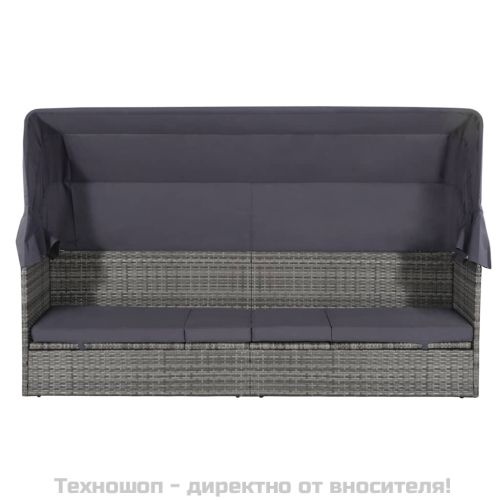 Градинско легло с балдахин, сиво, 205x62 см, полиратан