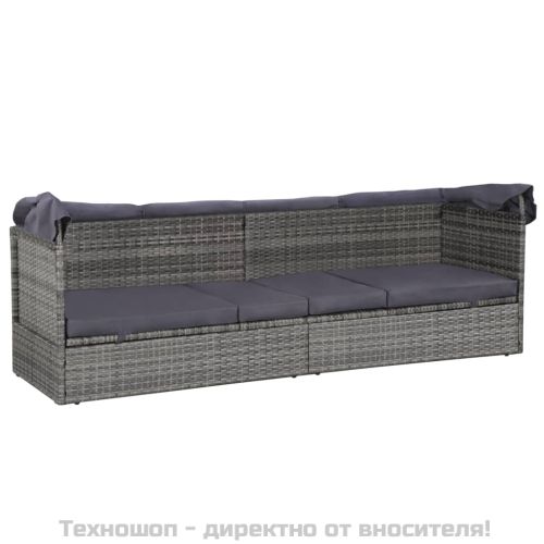 Градинско легло с балдахин, сиво, 205x62 см, полиратан