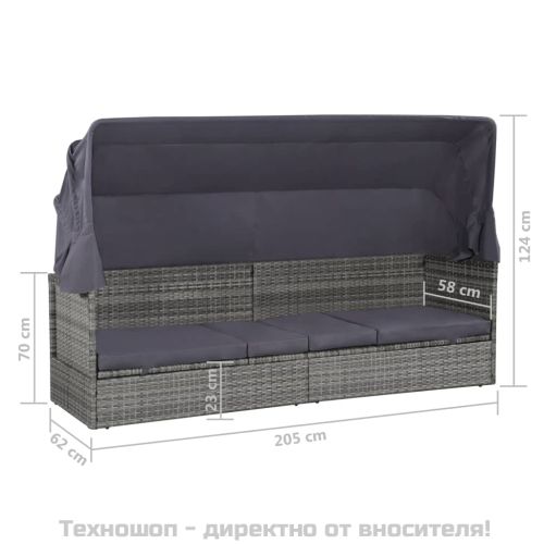 Градинско легло с балдахин, сиво, 205x62 см, полиратан
