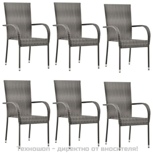 Градински трапезен комплект от 7 части, полиратан, сив