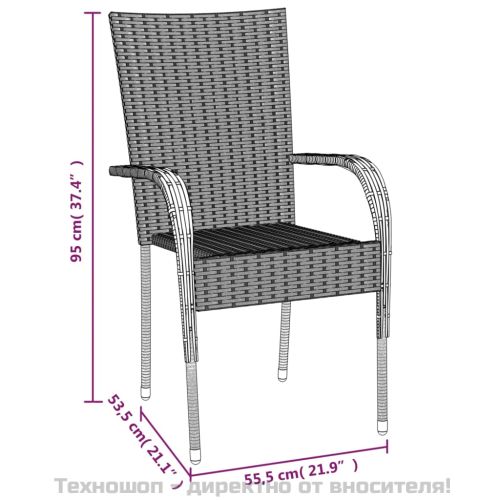 Градински трапезен комплект от 7 части, полиратан, сив