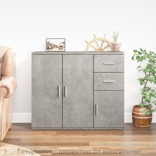 Сайдборд, бетонно сив, 91x29,5x75 см, инженерно дърво