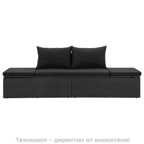 Градинско легло с възглавници, полиратан, черно