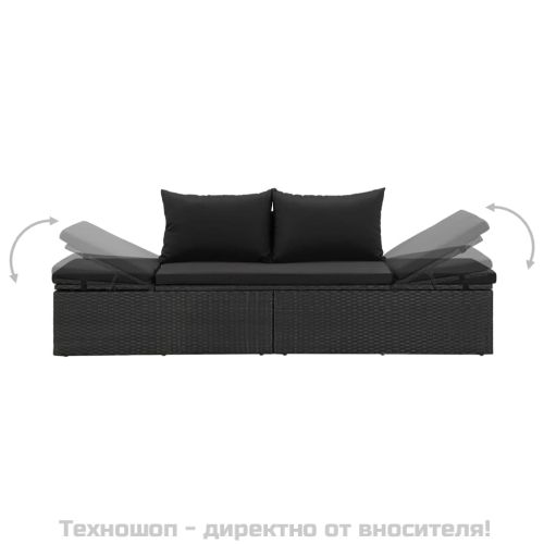 Градинско легло с възглавници, полиратан, черно