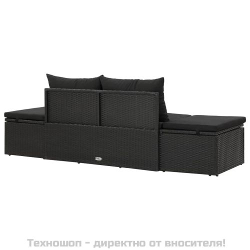 Градинско легло с възглавници, полиратан, черно