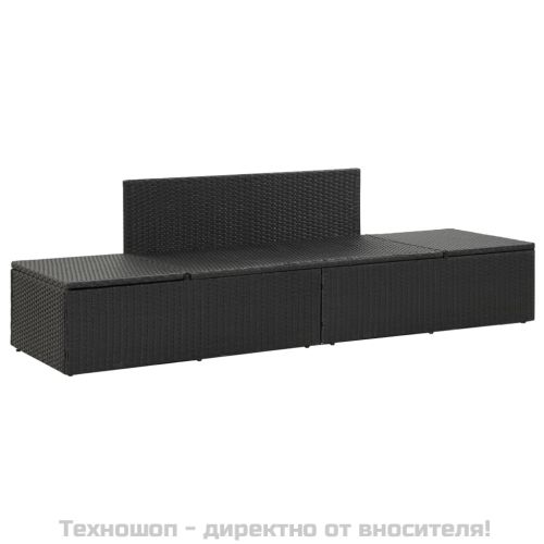Градинско легло с възглавници, полиратан, черно