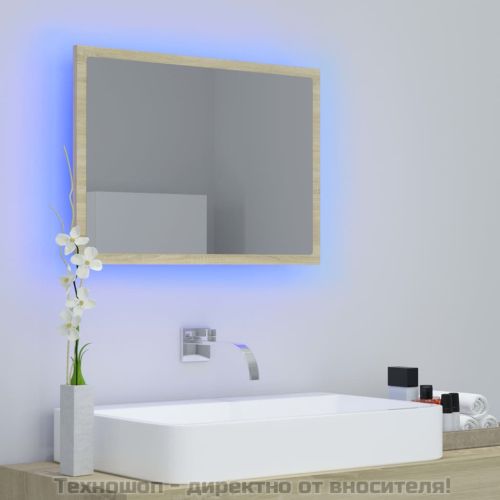 LED огледало за баня, дъб сонома, 60x8,5x37 см, акрил