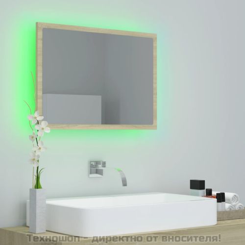 LED огледало за баня, дъб сонома, 60x8,5x37 см, акрил