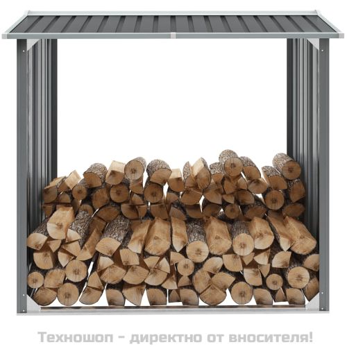 Навес за дърва, поцинкована стомана, 172x91x154 см, сив